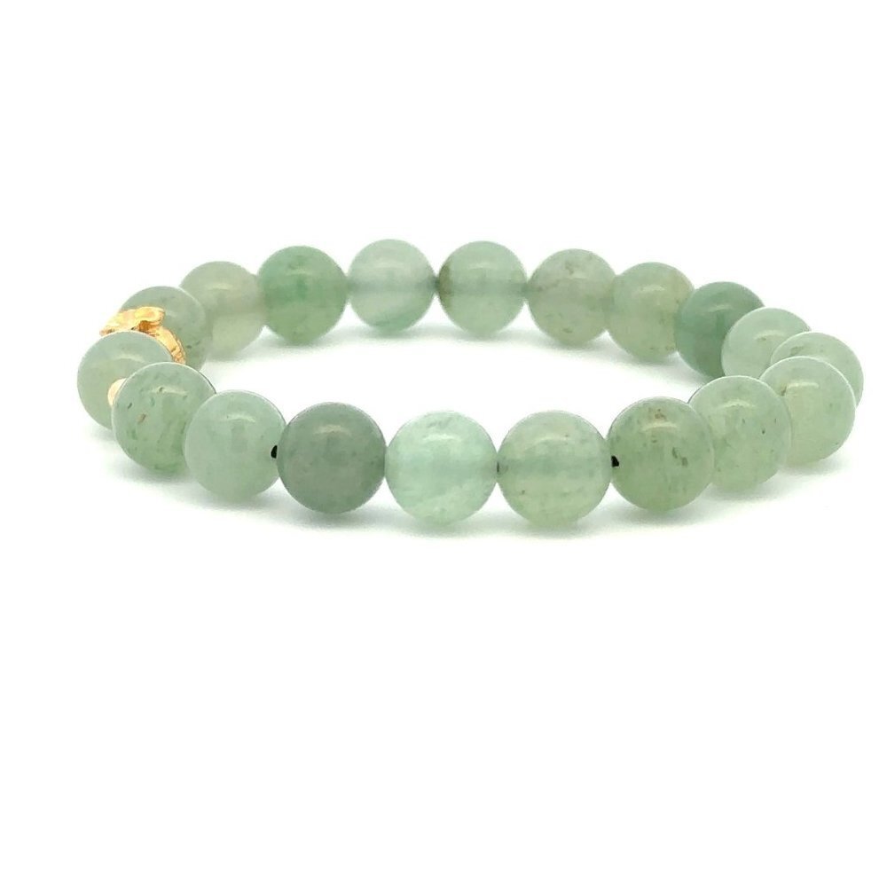 18K Gold Money Bag Lucky Charm Beads Bracelet Gemstones Aventurine 8mm - Picture 6 of 9